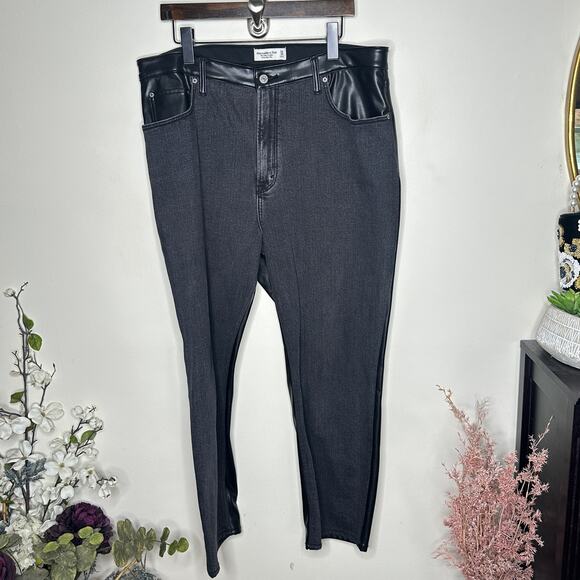 ABERCROMBIE & FITCH Ankle Straight High Rise Mixed Fabric Leather Sz 34/18R {R4} - Picture 3 of 6